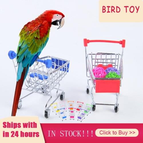 Colorful Mini Supermarket Shopping Cart Trolley Pet Bird Parrot Hamster Toy Bird Stand Bird Holder Bird Supplies Pet Products
