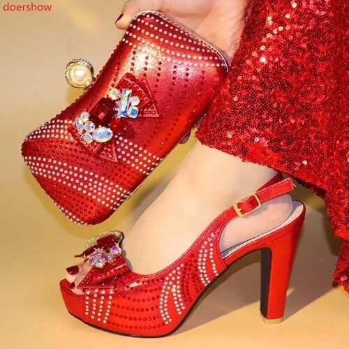 Doershow African Matching red Shoes and Bags Italian In Women Nigerian Party Shoe and Bag Sets Women Shoes and Bag Set!HJM1-1
