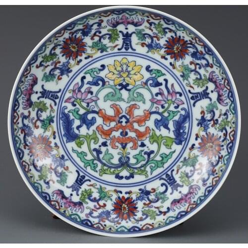 Antique QingDynasty porcelain plate,color wrapped lotus plate,hand painted crafts,Decoration,Collection&Adornment,Free shipping