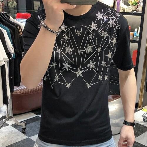 Summer 2021 Hot Drill Star Short Sleeve T-shirt Mens Tide Brand Leisure Top Tshirt For Men Social Club Outfits Tee Shirt Homme
