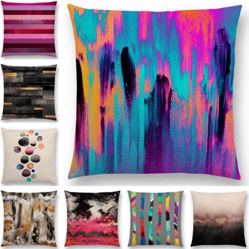 Hot Sale Colorful Pebbles Abstract Ripples Fusion Stripe Tropical Sticks Natural Spring Sunrise Skyline Cushion Cover Pillow