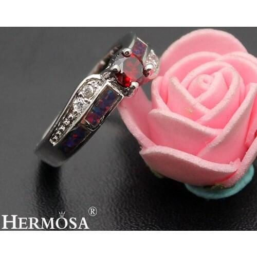 Hermosa Big Promotion Natural Australian Opal Trendy Hot Sale Blood Red Garnet Wedding Rings Size 7 9 DF57