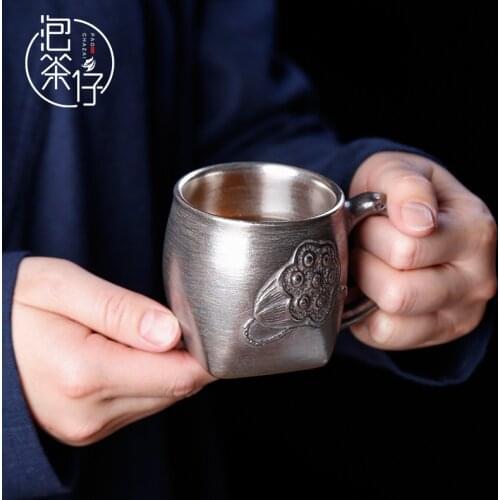 Chinese traditional silver office small teacup water cup handmade retro mug milk coffee cup drinkware