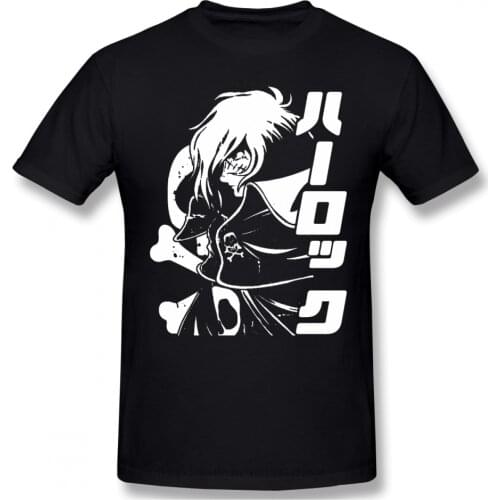 Cool Print Cotton Funny T Shirts Space Pirate Captain Harlock Arcadia Kei Yuki Tadashi Anime Men Fashion Streetwear