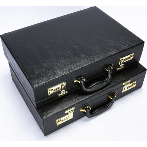 High quality Leather briefcase Fashion suitcase Mens and womens business password box Cash box File pocket Computer case