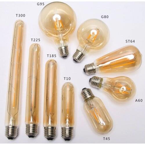 220V Retro Vintage Edison Lamp E27 4W 6W 8W LED Filament Ampoule Bulbs T45 A60 ST64 G80 G95 LED Vintage Decoration Edison Lights