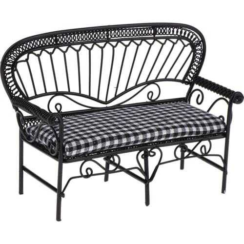 MagiDeal 1/12 Dollhouse Miniature Furniture Double Sofa Chair Bench Black