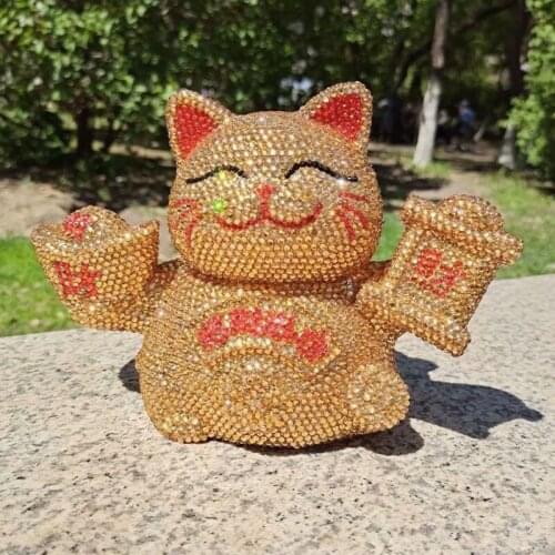 Lovely piggy bank home decoration ornament inlaid with diamond Fortune Cat cashbox Feng Shui Fortune Cat piggy bank ornament
