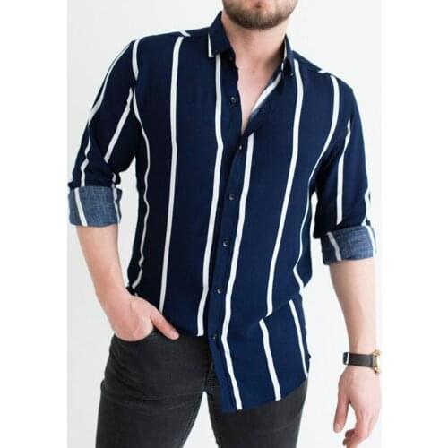 60% Dropshipping!!Striped Print Men Shirt Turn-down Collar Top Long Sleeve Buttons Closure Business Shirt Male Clothing