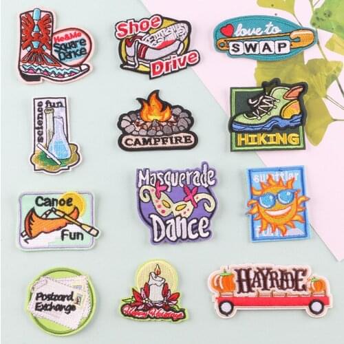 Boat Firewood pile Patch for Clothing Iron on Embroidered Sewing Applique Cute Candle Badge DIY Apparel Accessories