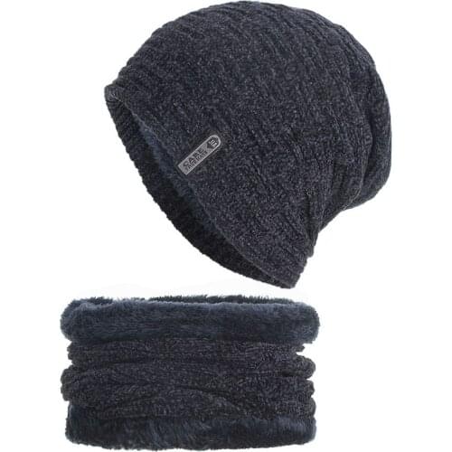 New autumn and winter plus velvet horizontal and vertical pattern cloth label hat and scarf set