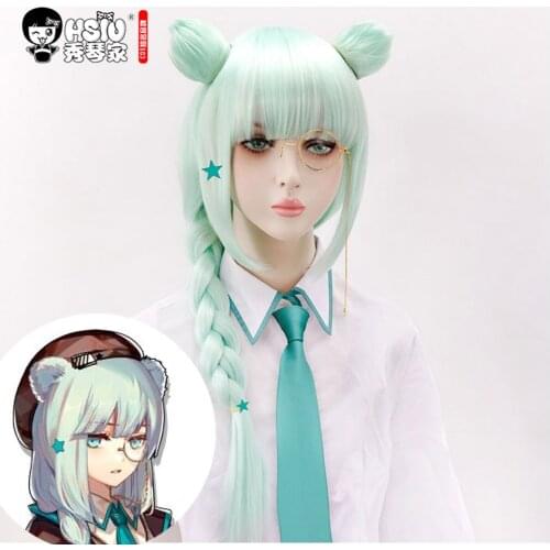 HSIU truth Cosplay wig,Game Arknights Wig,Light cyan horsetail hair,Halloween party Cosplay girl Wig