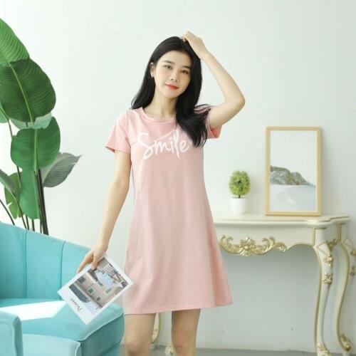 Cotton belt chest pad short-sleeved nightdress pajamas, bra-free one-piece loose large size printed dress, womens home service