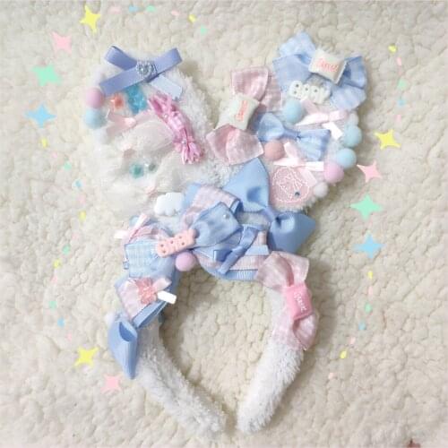 Japanese Lolita Rabbit Ear KC Headband Hair Ornaments Handmade Cute Girls Student Cute Bowknot Candy Hairhoop Headdress Cosplay