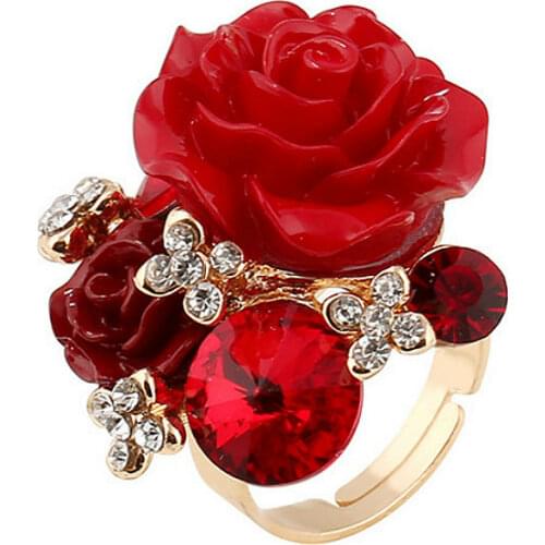 Exaggerated Colorful Acrylic Flower Crystal Zircon Adjustable Ring for Women Female Finger Ring Wholesale