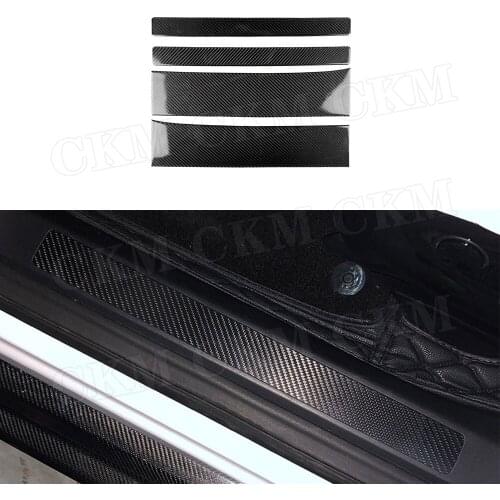 Carbon Fiber Car Door Sill Protective Strips Anti Scratch Scuff Pedal Trim Cover Stickers For Tesla Model X 2015-2019