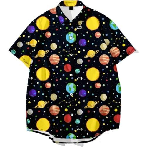 Mens Hawaii Casual Male Black Space Print Beach Holiday Shirt Summer Men Casual Short Sleeve Shirts Oversize 6XL