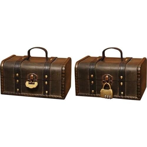 SHGO HOT-Retro Treasure Chest Vintage Wooden Storage Box Antique Style Jewelry Organizer for Wardrobe Jewerly Box Trinket Box