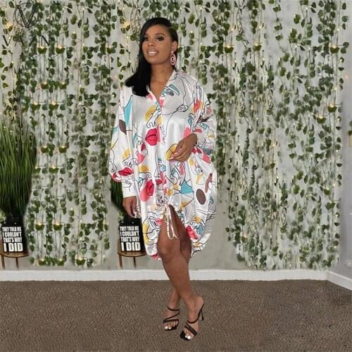 VAZN 2021 Full Sleeve V-neck Print Loose Elegant Mini Dresses Sexy Club Birthday Dress Women Elegant Fashion Female Dress