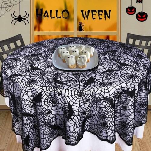 Halloween Decoration Lace Bat Spider Web Cobweb Tablecloth Black Round/Rectangle Table Cloth for Party Decoration Supplies D30