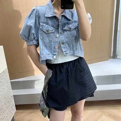 Womens Plus Size Denim Jacket Spring Autumn Short Coat Light Blue Jackets Casual Jeans Tops Puff Sleeve Loose Cowboy Outerwear