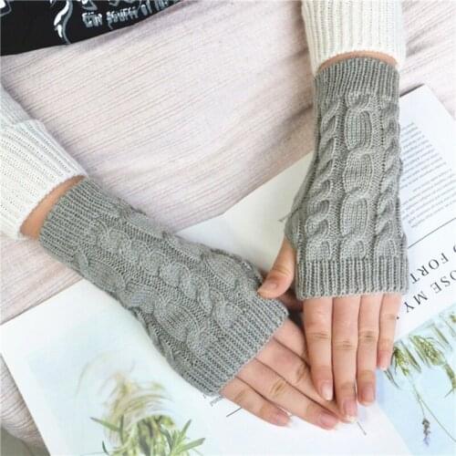 Women Glove Stylish Arm Hand Warmer Winter Gloves Crochet Knitting Wool Mitten Warm Fingerless Gloves with Thumb Hole