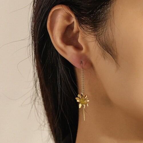2021 Flower Stainless Steel Earrings New Shape Exquisite Small Daisy Women Ear Jewelry Fashion Tassel Dangle Jewelry for friends