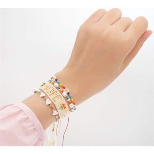 Fashion Boho Fresh Summer Rainbow Flower Seed Beads Bracelet For Women Braided Rope Pearl Beaded Miyuki Bracelets Female Jewelry