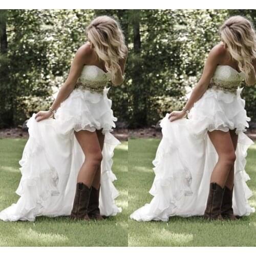 Modest High Low Country Style Wedding Dresses 2019 Sweetheart Ruffles Organza Bride Bridal Gown vestido de noiva wedding dress