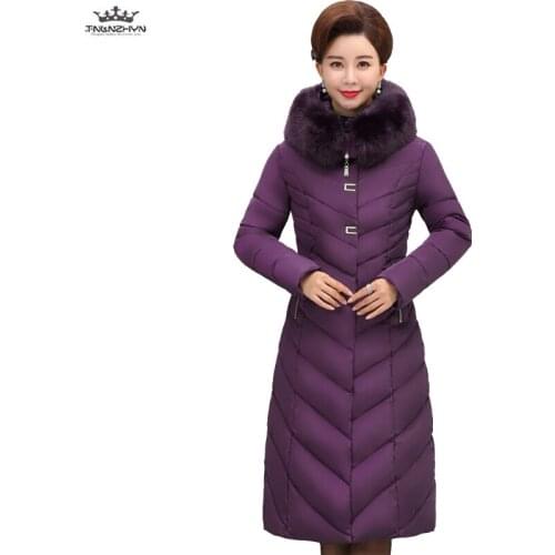 Mother Winter Coat Cotton Parka Female 2019 Thick Plus size Warm Hooded Fur collar Cotton-padded Women Long Down Cotton Jackets