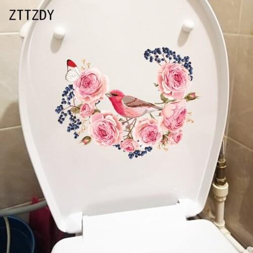 ZTTZDY 26.6×19.4CM Pink Rose Flower And Bird Bedroom Wall Stickers Mural Home Toilet Decoration T2-1279