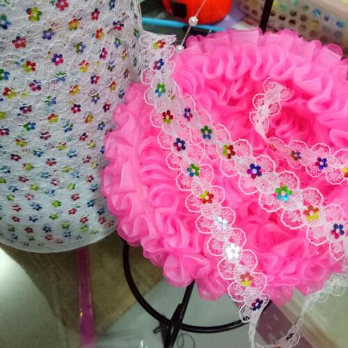 1M Latest Lace Embroidery Organza Sequin Fabric Lace Tulle Guipure Multicolor Sequins Trim Ribbon Sewing Accessories Sequin RT47