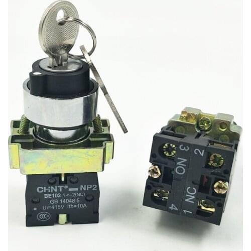 2PCS/Lot CHINT NP2-BG25 Key Selector Switch 2 Position Selector 1NO+1NC Selector Switch XB2-BG25 Key Switch