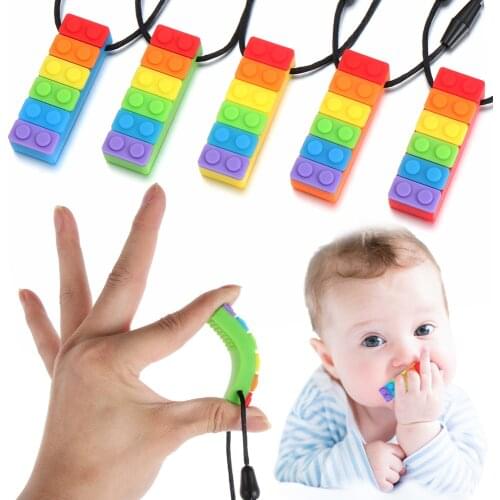 1Pc Durable Portable Teething Stick Rainbow Brick Silicone Teether Baby Kids Chew Toy Necklaces Food Grade Materials Tool