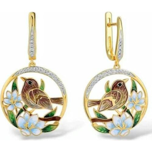 2020 Bohemia Flower Bird Ainima Enamel Dangle Earrings Women Jewelry Luxury Gold Color Round Elegant Wedding Earrings for Female