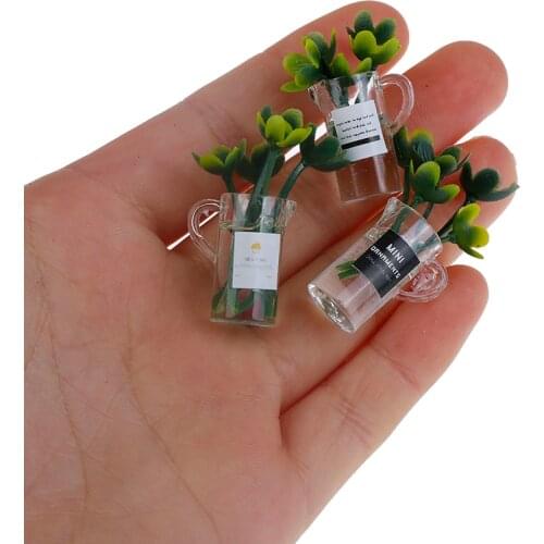 3pcs Mini Cute DIY Kitchen Decoration Transparent Potted Plant Doll Toy Dollhouse Miniature 1:12 Pot