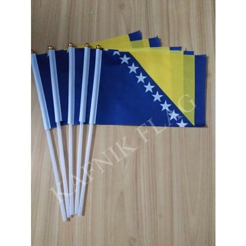 KAFNIK,5pcs 14*21cm Small Bosnia and Herzegovina flag National hand Flag with Pole for advertisement decoration, free shipping