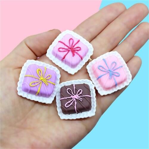 8pcs Resin Square Cake Bowknot Decoration Crafts Flatback Cabochon Scrapbook Hair Jewelry DIY Party Jewelry Accessories Bag Dec