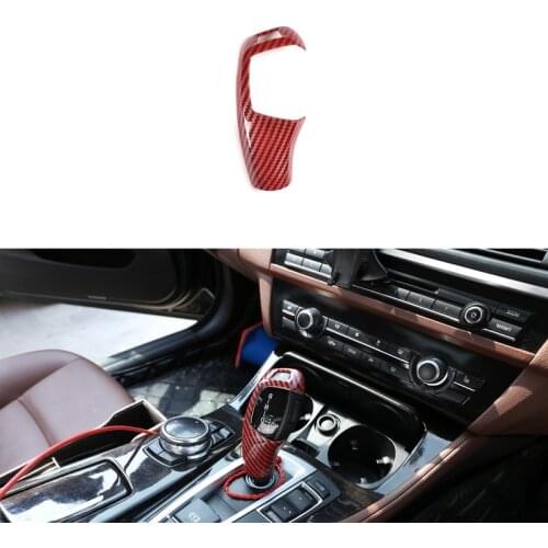 Car Right Drive Carbon Fiber Red Gear Shift Knob Cover Trim for BMW F10 F20 F22 F30 F32 X3 X4 X5 X6 Series