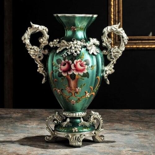 Style flower vase American luxury Home Furnishing living room TV cabinet decoration study decorative flower blue Wine Holders