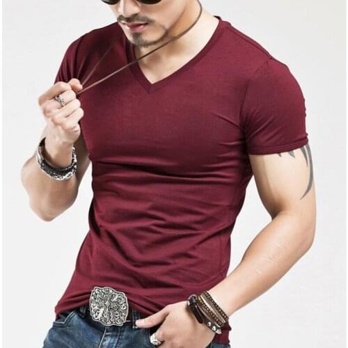 Mens Tops Tees 2017 summer new cotton v neck short sleeve t shirt men fashion trends fitness t-shirt free shipping mens tshirt
