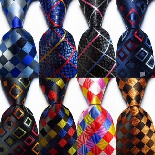 New Fashion Plaid Tie Mens 9cm Silk Necktie Set Blue Black Orange JACQUARD WOVEN 100% Silk Mens Tie Necktie
