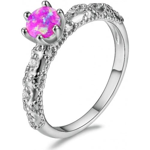 Hainon Fashion Lovely Round White/Red/Blue Fire Opal Stone Rings for Women Silver Color Wedding Ring Party Gift Jewelry