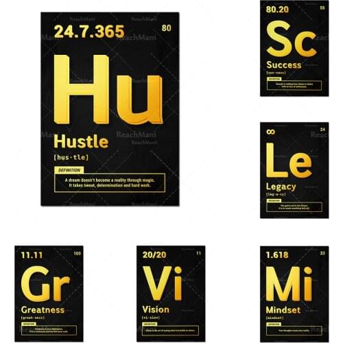Toile de motivation / inspirante - "Hustle and Agitation" régulier noir or art mural bureau / décoration de la maison