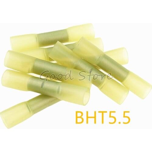 BHT5 Insulation Yellow Heat Shrink Butt Wire Crimp Electrical Terminal Connector 12-10AWG 4.0-6.0mm BHT5.5