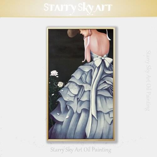Gifted Artist Hand-painted Sexy Lady with Long Dress Oil Painting on Canvas Beautiful Fine Art Sexy Lady Portrait Oil Painting