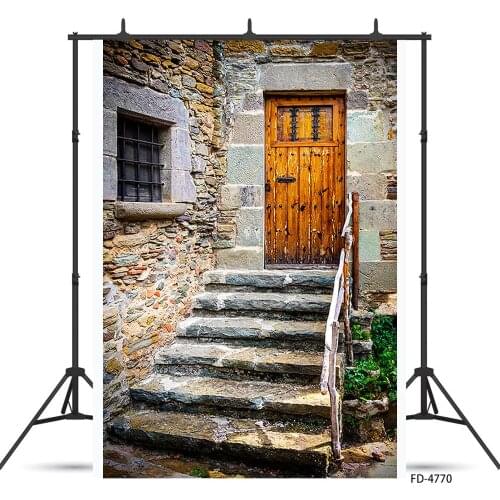 Brick Wall Wooden Door Steps Photography Backdrop Custom Backgrounds for Children Baby Portrait Pets Photoshoot Photo Studio