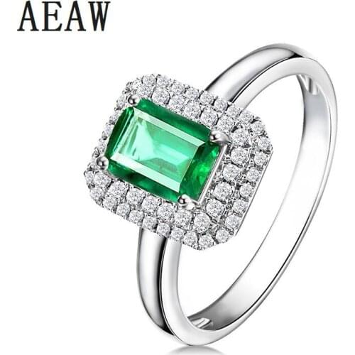 3.0CT Lab Created Emerald Engagement Ring Solitaire With White Moissanite Prong Setting Solid 14K White Gold Fine Jewelry