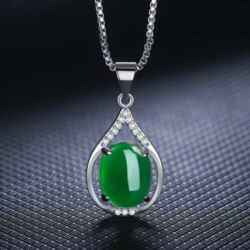 Natural Green Jade Chalcedony Round Pendant Agate 925 Silver Necklace Fashion Charm Jewelry Carved Amulet Gifts for Her Women