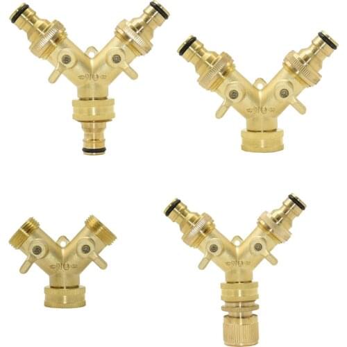 Brass 3/4 Inch Thread 2- Way Garden Tap Water Splitter Copper Y Irrigation Valve 5/8" Quick Connector Cranes Adapter 1pcs